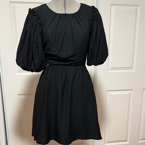 MOON RIVER Elegant Black Puff Sleeve Dress WITH BACK CUT OUT